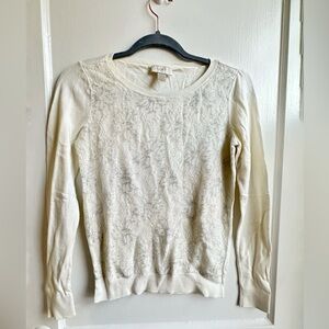 LOFT Ivory Silver Lace Knit Top | Winter White